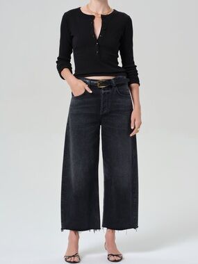 Citizens Of Humanity Ayla in Bronson Raw Hem Crop Bowed Barrel Leg Jeans 29